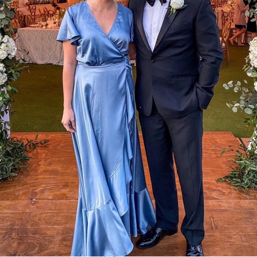 Blue satin maxi wrap dress size M